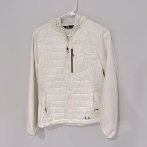 Under armour cream full zip jacket with hood and zipper pockets